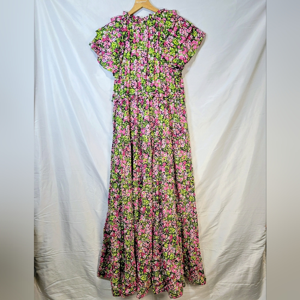 Crown & Ivy Cottagecore Grannycore Pansy Floral Ruffle Cotton Pocket Maxi Dress - Picture 8 of 10